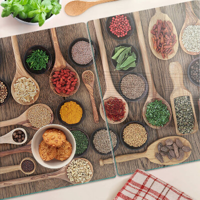 Deska kuchenna szklana Przyprawy i zioła w łyżkach