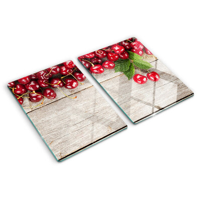 Szklana deska kuchenna Wiśnie na drewnianym tle