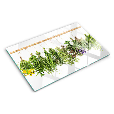 Snijplanken glas Gedroogde kruiden aan een touwtje