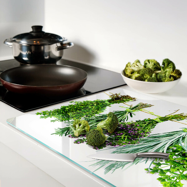 Glazen snijplanken Gedroogde kruiden aan een touwtje