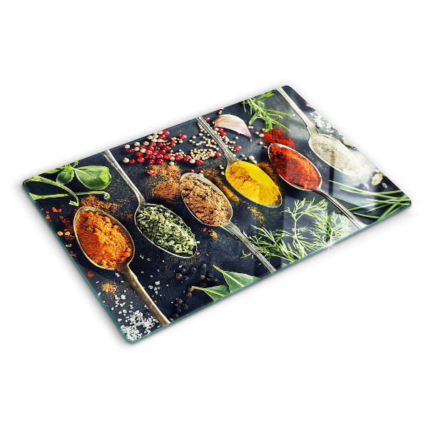 Deska kuchenna szklana Przyprawy w łyżkach