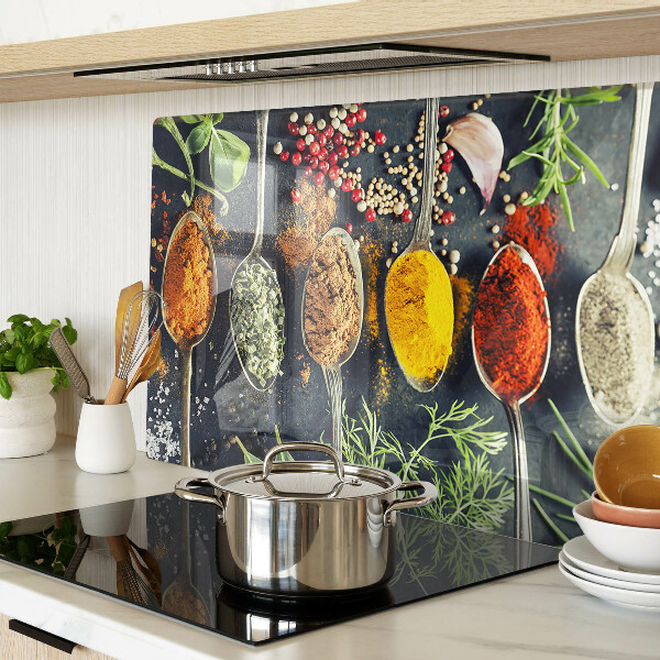 Deska kuchenna szklana Przyprawy w łyżkach