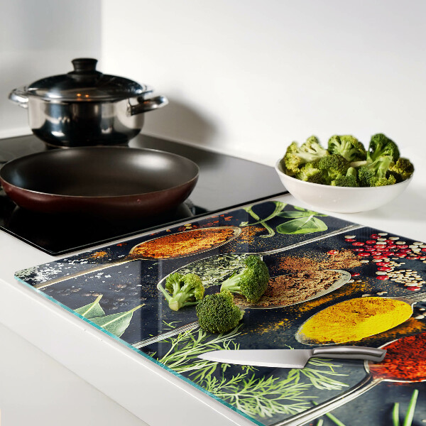 Deska kuchenna szklana Przyprawy w łyżkach