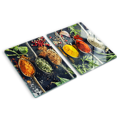 Snijplanken van glas Specerijen in lepels