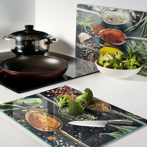 Deska kuchenna szklana Przyprawy w łyżkach