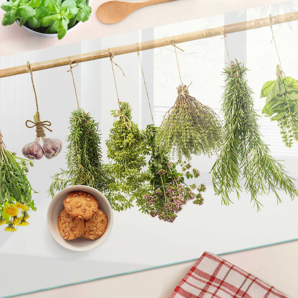 Szklana deska kuchenna Zioła w wiszących pęczkach