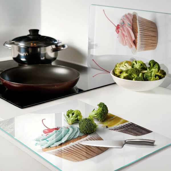 Deska kuchenna szklana Cupcake z bitą śmietaną i wiśnią