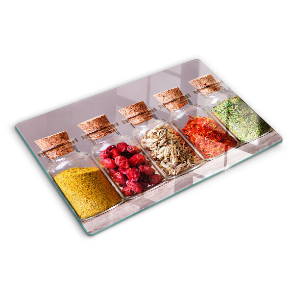 Szklana deska kuchenna Przyprawy w szklanych słoikach