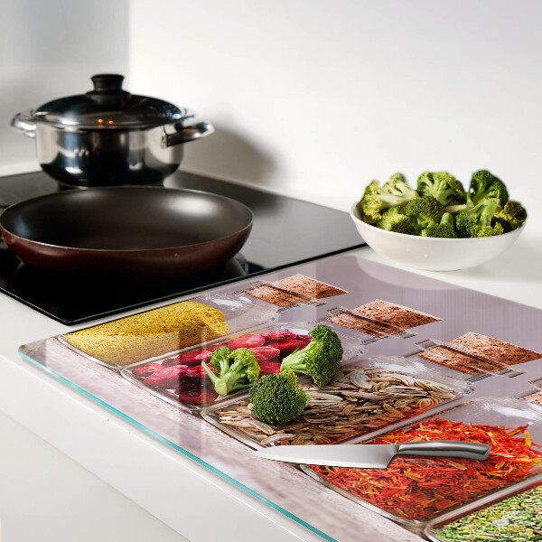 Szklana deska kuchenna Przyprawy w szklanych słoikach