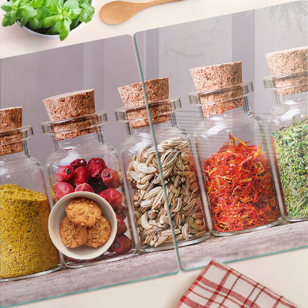 Szklana deska kuchenna Przyprawy w szklanych słoikach