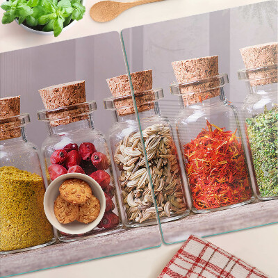 Szklana deska kuchenna Przyprawy w szklanych słoikach