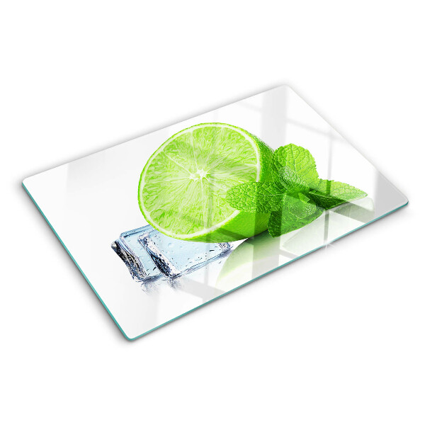 Snijplanken glas Limoen met munt en ijs.