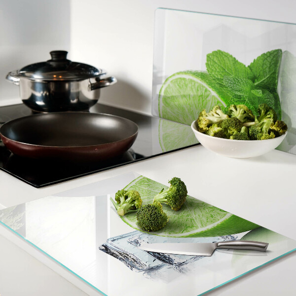 Snijplanken glas Limoen met munt en ijs.