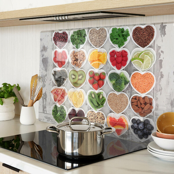 Deska kuchenna szklana Owoce i warzywa w sercach