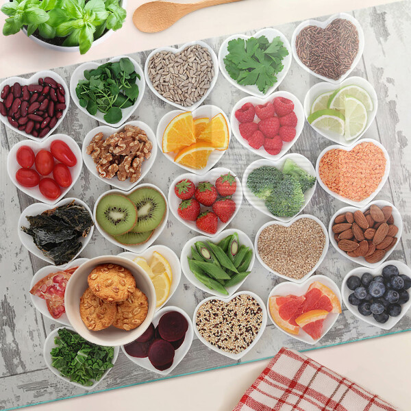 Deska kuchenna szklana Owoce i warzywa w sercach