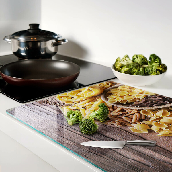 Szklana deska do krojenia Makaron i drewniane akcenty