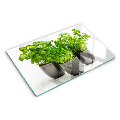 Snijplanken van glas Kruiden in potten