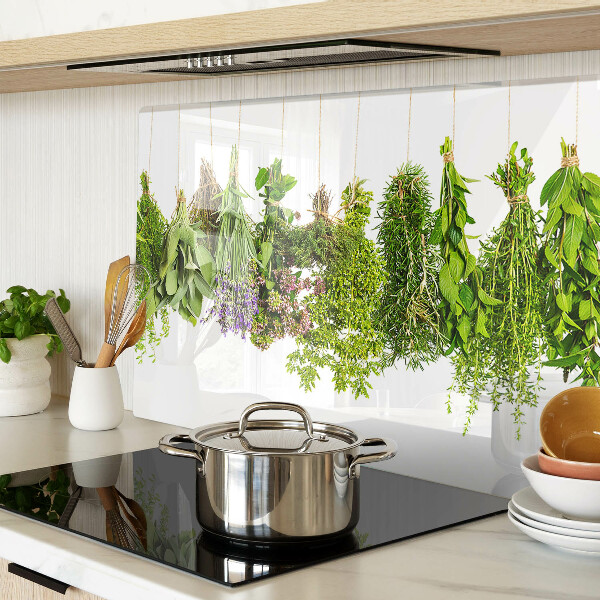 Szklana deska kuchenna Zioła w wiszących doniczkach