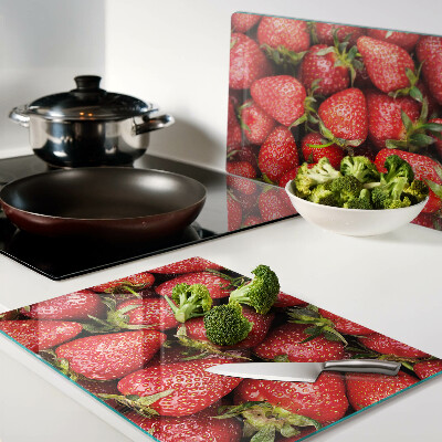 Deska kuchenna szklana Truskawki na tle czerwonym