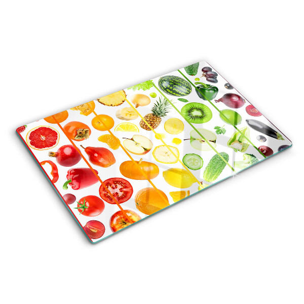 Glazen snijplanken Fruit en groenten in regenboogkleuren