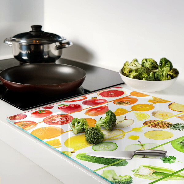 Szklana deska do krojenia Owoce i warzywa w kolorach tęczy