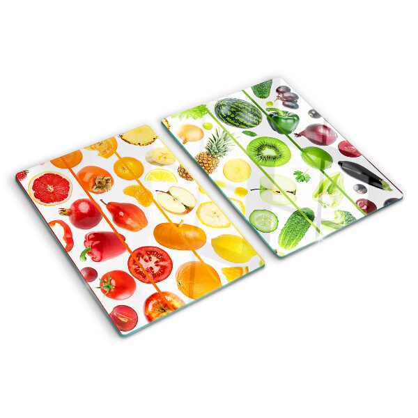 Glazen snijplanken Fruit en groenten in regenboogkleuren