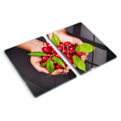 Szklana deska do krojenia Czerwone wiśnie w dłoniach