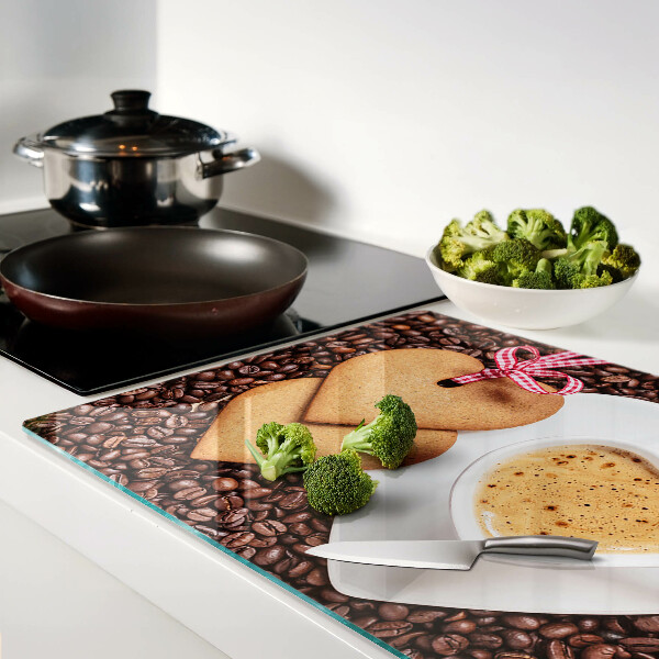 Deska kuchenna szklana Kawa z sercem i ciasteczkami