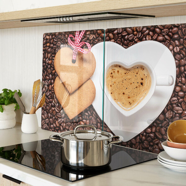 Deska kuchenna szklana Kawa z sercem i ciasteczkami