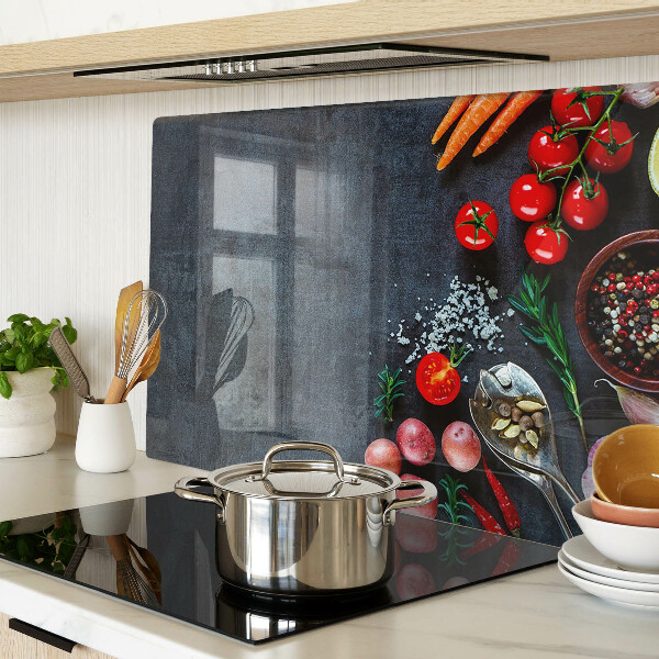 Deska kuchenna szklana Warzywa i przyprawy na ciemnym tle