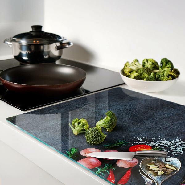 Deska kuchenna szklana Warzywa i przyprawy na ciemnym tle