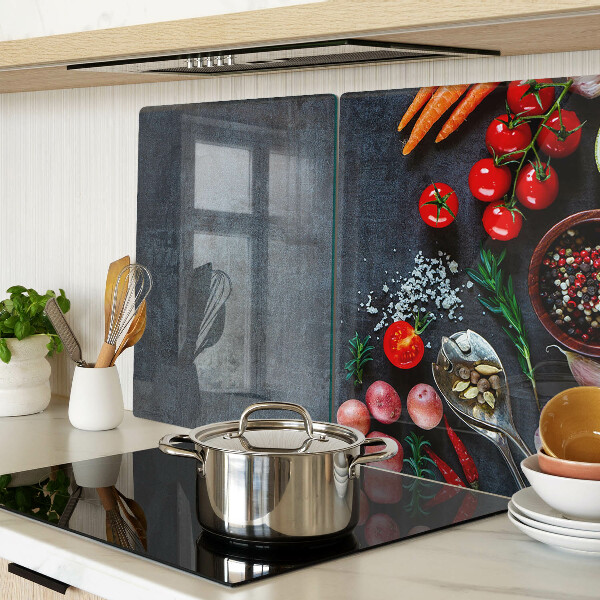 Deska kuchenna szklana Warzywa i przyprawy na ciemnym tle