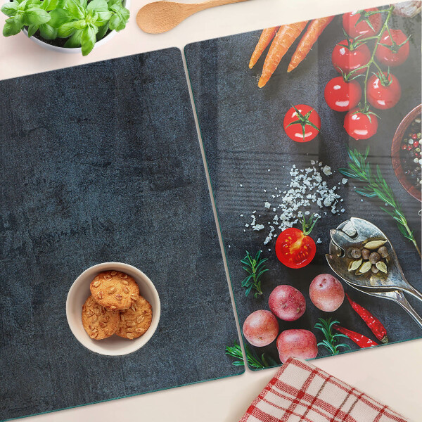 Deska kuchenna szklana Warzywa i przyprawy na ciemnym tle