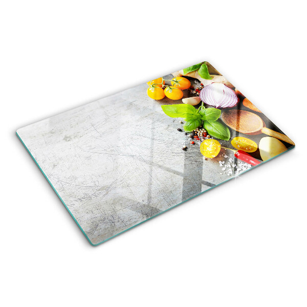 Szklana deska do krojenia Kuchenne składniki i zioła