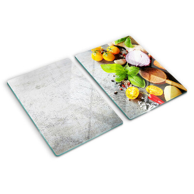 Szklana deska do krojenia Kuchenne składniki i zioła