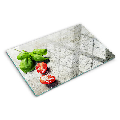 Glazen snijplanken Tomaten met basilicum en zout