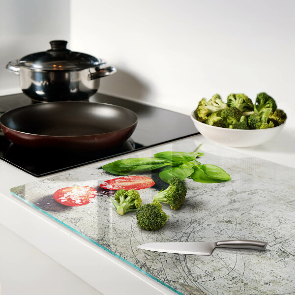 Szklana deska kuchenna Pomidory z bazylią i solą