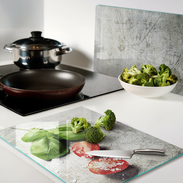 Szklana deska kuchenna Pomidory z bazylią i solą