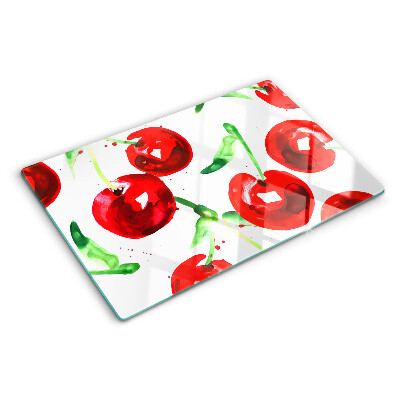 Glazen snijplanken Rode kersen op een witte achtergrond