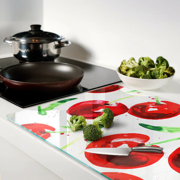 Deska kuchenna szklana Czerwone wiśnie na białym tle