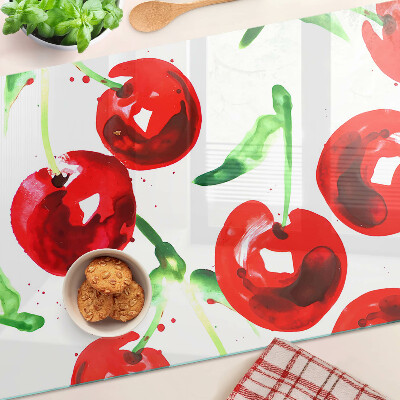 Deska kuchenna szklana Czerwone wiśnie na białym tle