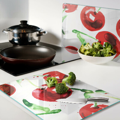 Deska kuchenna szklana Czerwone wiśnie na białym tle