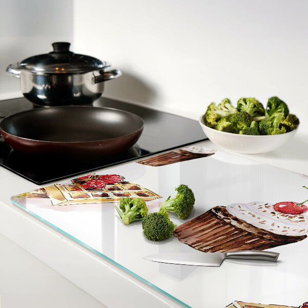 Snijplanken glas Wafels en cupcakes met kersen