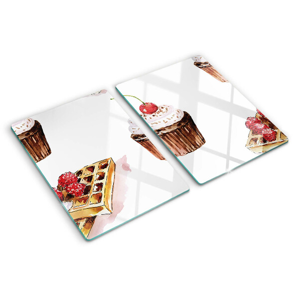 Deska kuchenna szklana Wafle i babeczki z wiśnią