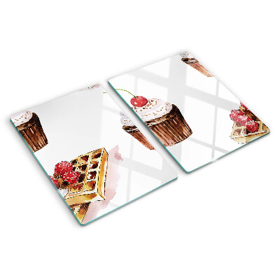 Deska kuchenna szklana Wafle i babeczki z wiśnią