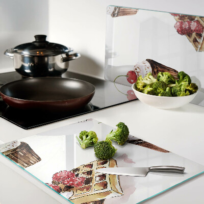 Snijplanken glas Wafels en cupcakes met kersen