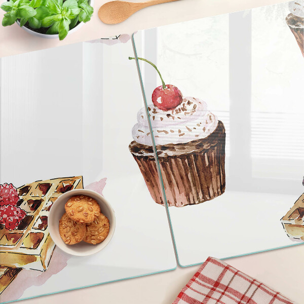 Deska kuchenna szklana Wafle i babeczki z wiśnią
