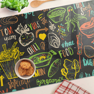 Szklana deska do krojenia Motyw kulinarny z jedzeniem
