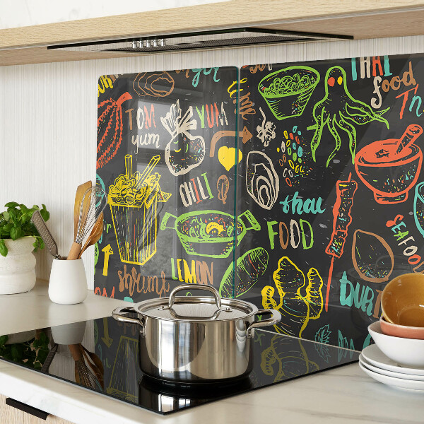 Szklana deska do krojenia Motyw kulinarny z jedzeniem