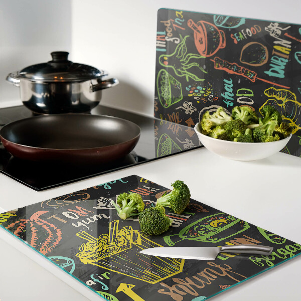 Szklana deska do krojenia Motyw kulinarny z jedzeniem